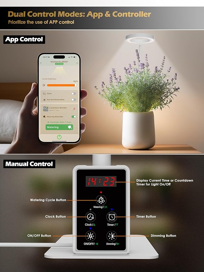 Smart Grow Lights for Indoor Plants, Plant Light with Auto-Timer, Full Spectrum LED Grow Light, Adjustable Height & Stepless Dimming,Plant Assistant Suitable for Most Plants (White(Desktop1))