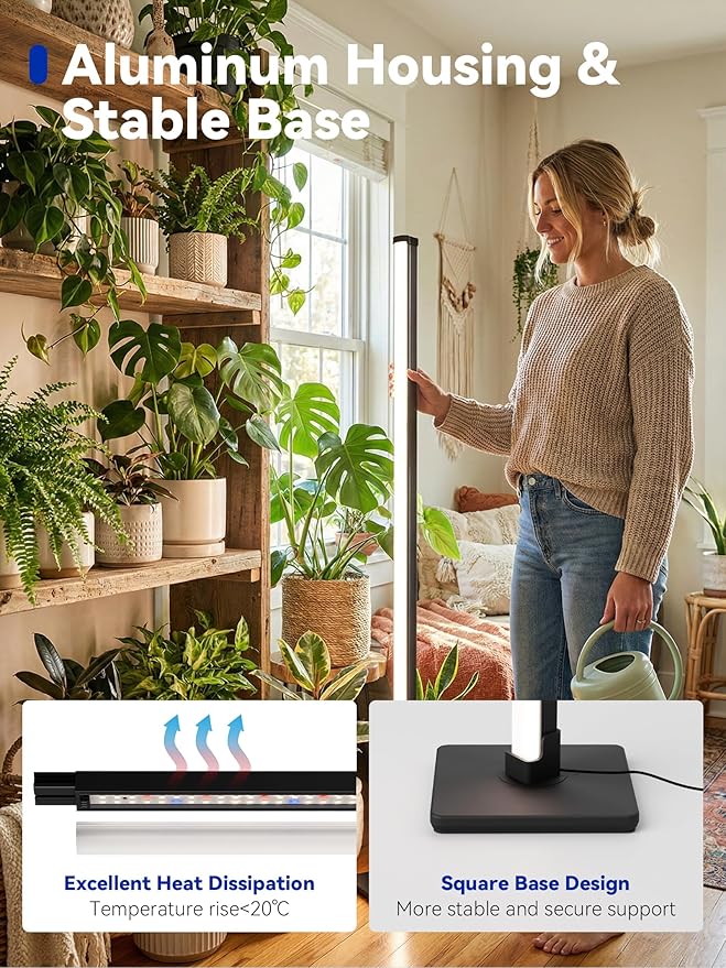 GLOWRIUM Grow Lights for Indoor Plants, 36W Vertical Plant Grow Lights with Auto-Timer, Full Spectrum LED Standing Plant Grow Light, 3 Light Modes, 6-Level Dimmable (60in)