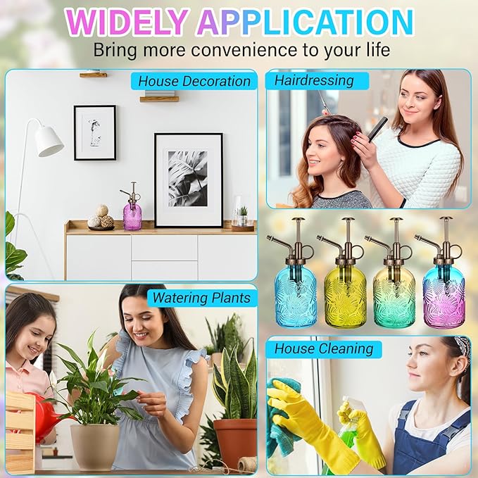 Sliner 6 Pack Glass Plant Mister Spray Bottles 7.7" Tall Glass Water Spray Bottle 12.2 oz Hand Pump Sprayer Fine Mist Watering Can with One Hand Top Pump for Indoor & Outdoor Houseplants (Bronze)