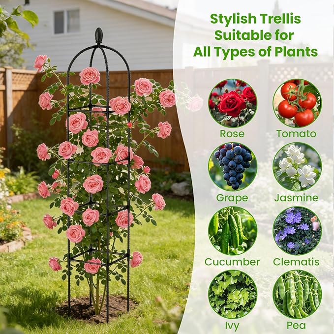 2 Pack Garden Obelisk Trellis for Climbing Plants, 71" Rustproof Metal Tower Plant Support Cages, Rose Trellis for Tomato Potted Flowers Vegetables Vines, Indoor Outdoor Garden Patio