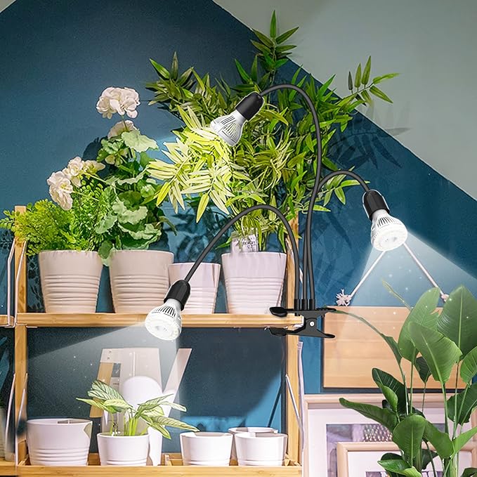 SANSI LED Grow Lights for Indoor Plants, 450W Full Spectrum Gooseneck Clamp Grow Lamp, 30W Power Plant Light with High PPFD for Seeding, Lifetime Free Bulb Replacement Plant Lights for Indoor, 3 Head