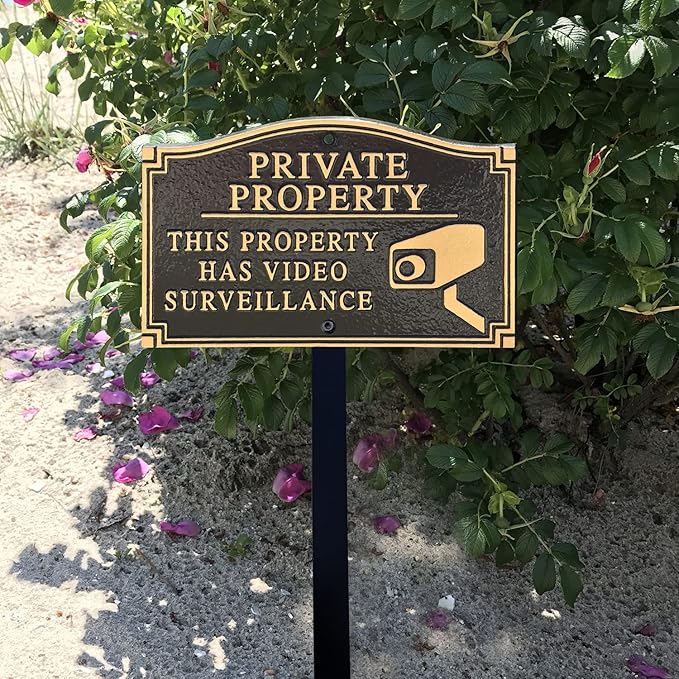 SmartSign “Private Property - This Property Has Video Surveillance” GardenBoss Statement Plaque | 5.75" x 9.5" Aluminum Plaque with 18" Black Lawn Stake, Made in USA