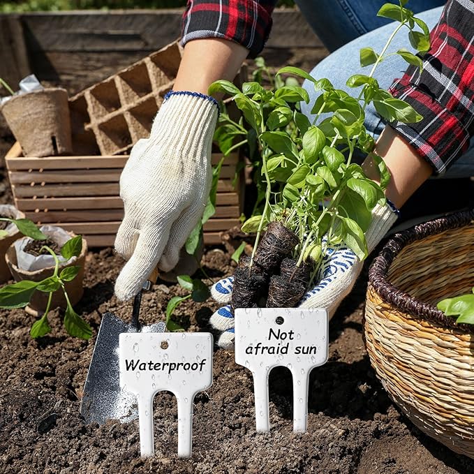 Colingmill 24 Pack Ceramic Plant Labels Garden Markers 4 Inch T-Type Plant Name Tags Herbs Succulent Name Tags for Indoor Outdoor Markers Tree Reusable Waterproof Label Stakes