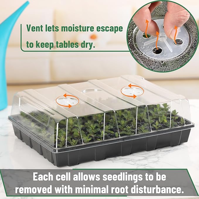 Mr. Pen- Seed Starter Tray Kit, 5 Pack, Total 350 Cells, Durable Plant Germination Trays with Humidity Vented Domes and Bases, Ideal for Seed Starting, Indoor Gardening and Greenhouse