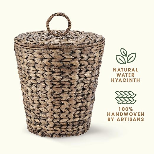 84ECO 3 Gallon Black Wicker Trash Can with Lid and Liner
