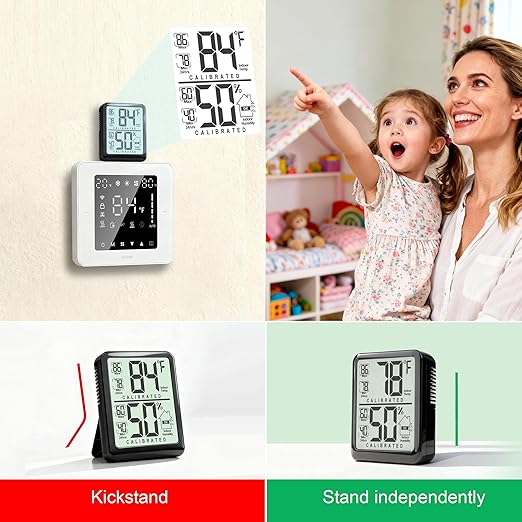 Antonki 2-Pack Room Thermometer, Digital Small Hygrometer Indoor Thermometer Humidity Gauge, Temperature Humidity Meter with Max/Min Record Monitor Sensor for Home, Plants - Battery Included