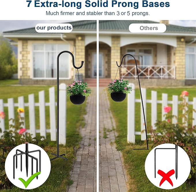ANIDEER 60" Shepherds Hooks for Outdoor, Heavy Duty Bird Feeder Pole for Hummingbird Feeder, Hanging Lantern, Shepherds Hook for Bird Feeders for Outside with 7 Prongs Base,1 Pack