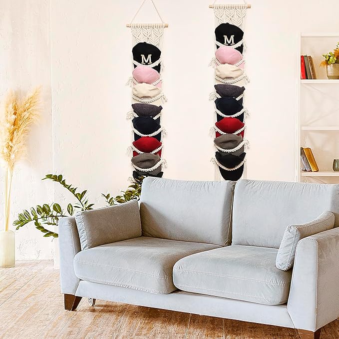 jontell Baseball Cap Storage Over Door-1 Pack-Boho Macrame Cap Holder Wall Hat Organizer for Baseball Cap Holder, Hat Rack for Wall Hanging Hat Holder for Bohemian Bedroom Decor