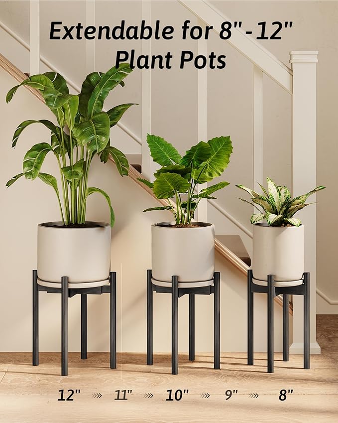 GENTINGBRO Adjustable Plant Stand Indoor, Bamboo Plant Stand Fits 8 9 10 11 12 Inches, Small Corner Planter Holder for Indoor Plants, Single Floor Plant Stands for Living Room Balcony, Black Tall