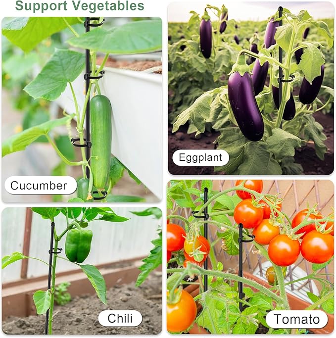 30Pcs Plant Support Stakes 17 inch SupKing Garden Orchid Sticks Extended to 3ft 4ft 5ft Plant Poles with Clips for Indoor Outdoor Potted Tomato Rose Amaryllis Vegetables Comes with 20 Ties(Black)