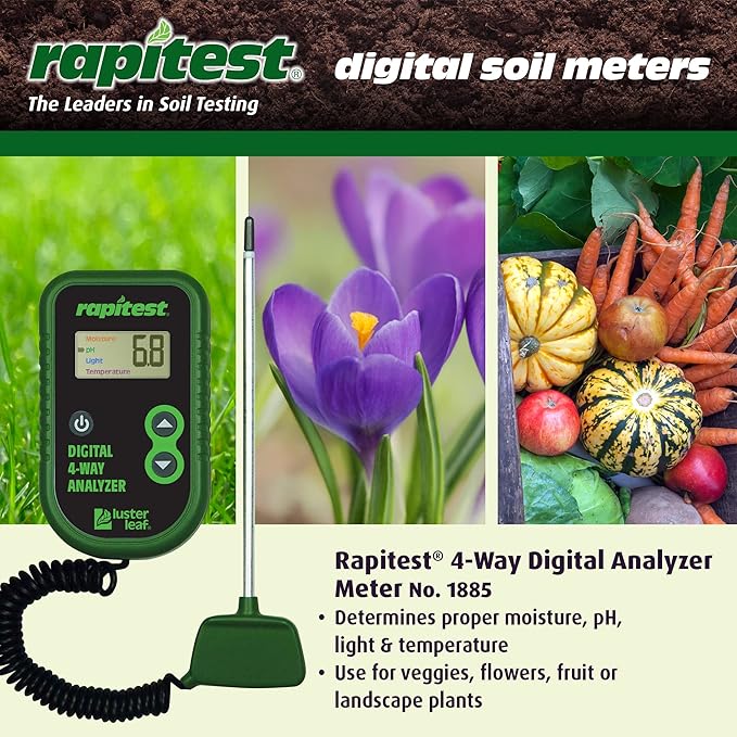 Luster Leaf Rapitest 4-Way Digital Soil Analyzer for pH, Moisture, Temperature, and Light – Designed and Engineered in the USA