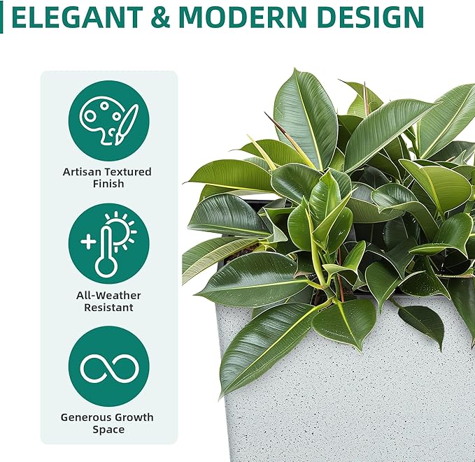 Autodaya 28" Tall Planters for Outdoor Plants, Extra-Large White Flower Pots for Blaconl, Porch, Living Room Corner, Garden, Patio, Deck Decor