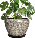Ceramic Plant Pots - 8 Inch Planters for Indoor Outdoor Plants, Decorative Pots for Plants with Drainage Hole and Saucer, Modern Flower Pot, Room Decor, Plant Lover Gifts, White Leopard