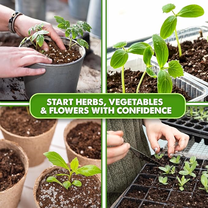 Seed Starter Potting Soil Mix, 4 Dry Quarts, Ready-to-Use Peat-Free Coco Coir Seed Starting Mix 4-in-1 Blend with Perlite, Vermiculite & Worm Castings for Germination & Seedlings