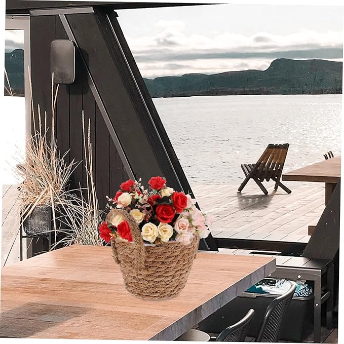 BESPORTBLE 2sets Seagrass Planters for Indoor Straw Pots for Outdoor Woven Flower Baskets Rattan Planter Baskets Handmade Storage with Liner 2pcs*2