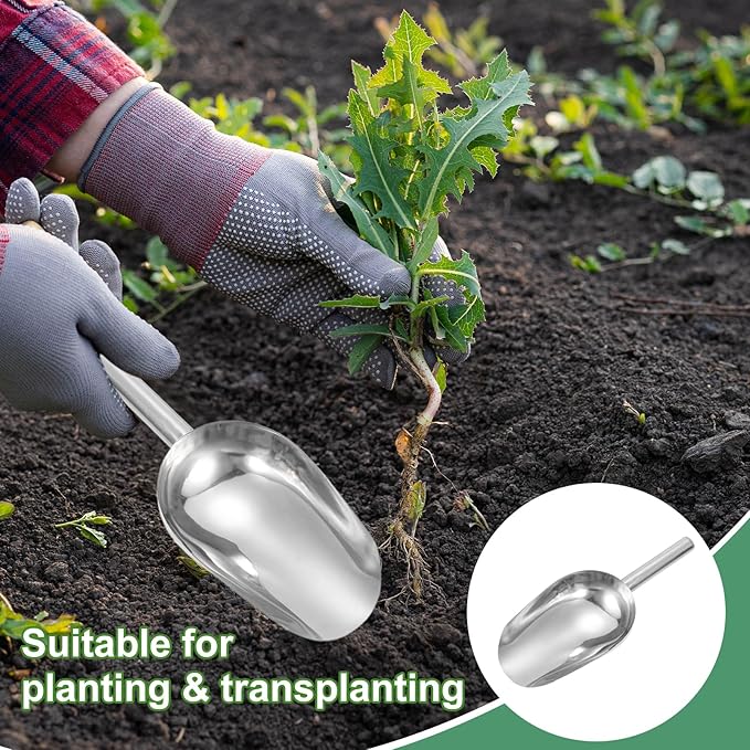 HARFINGTON Garden Soil Scoop 9.45 x 3.74 Stainless Steel Hand Shovel Spade with Handle for Planting Weeding Digging