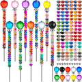 230 Pcs Beaded Garden Stakes, DIY Fairy Wand Garden Stake Beads Kits with 200 Colorful Assortment Round Large Hole Beads with 10 Round Stopper Top, 10 Threaded Rod and 10 Nuts for Outdoor Decoration