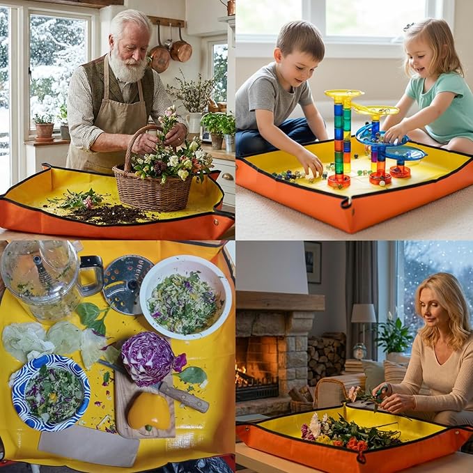 39"x30" Orange Thickened Repotting Mat for Plant Transplanting, Waterproof Tray for Potting Soil Mess Control, Portable Gardening Mat with Protective Gloves, Best Gift for Gardeners