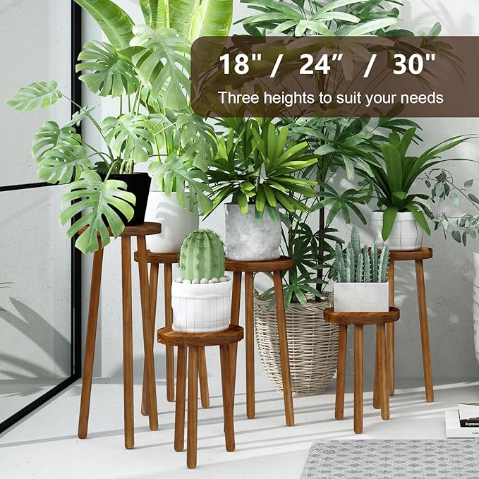 11.8" Round 30" Tall Wood Plant Stand | Teak Wood Accent Stool | Accent Table |Side Table