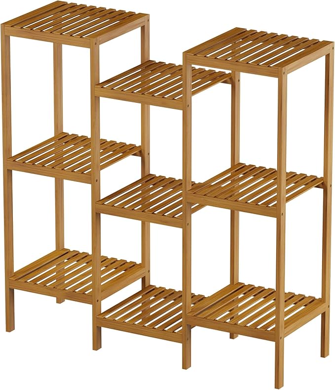 Multi-Level Plant Stand - Freestanding 9-Tier Bamboo Shelf - Indoor/Outdoor Shelving Unit for Storage, Flowerpots, Shoes, and Display by Pure Garden