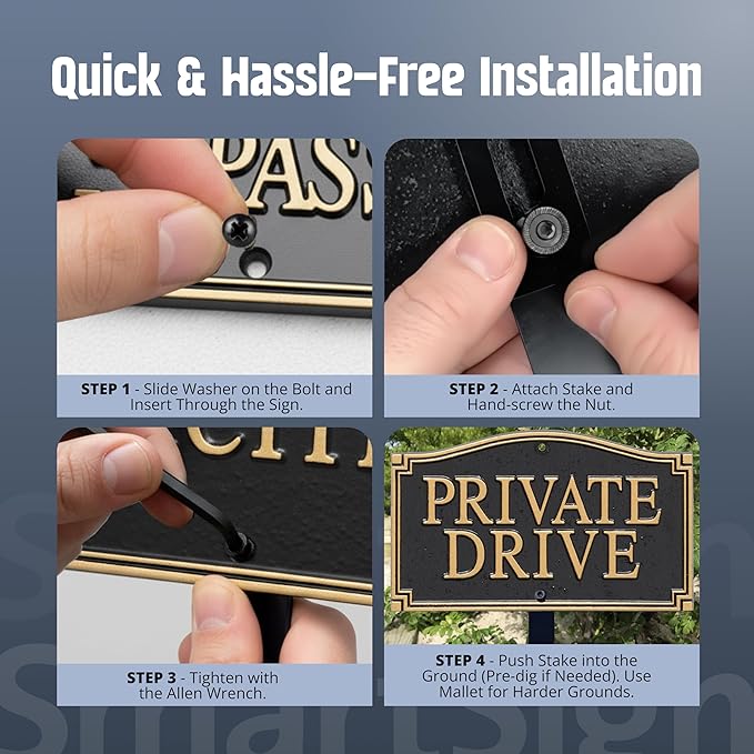 SmartSign “Private Drive” GardenBoss Statement Plaque | 5.75" x 9.5" Aluminum Plaque with 18" Black Lawn Stake, Made in USA