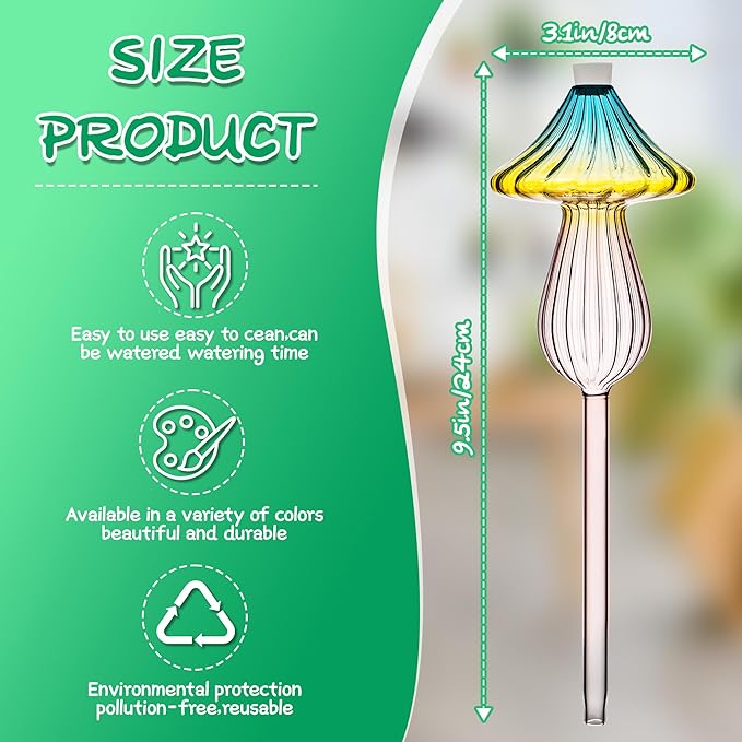 Plant Watering Globes, Rainbow Gradient Color Mushroom Plant Watering Devices, Self Watering Globes,Self Watering Planter Insert - Watering Bulbs for Indoor Plants for Travel Vacation (2 PCS)