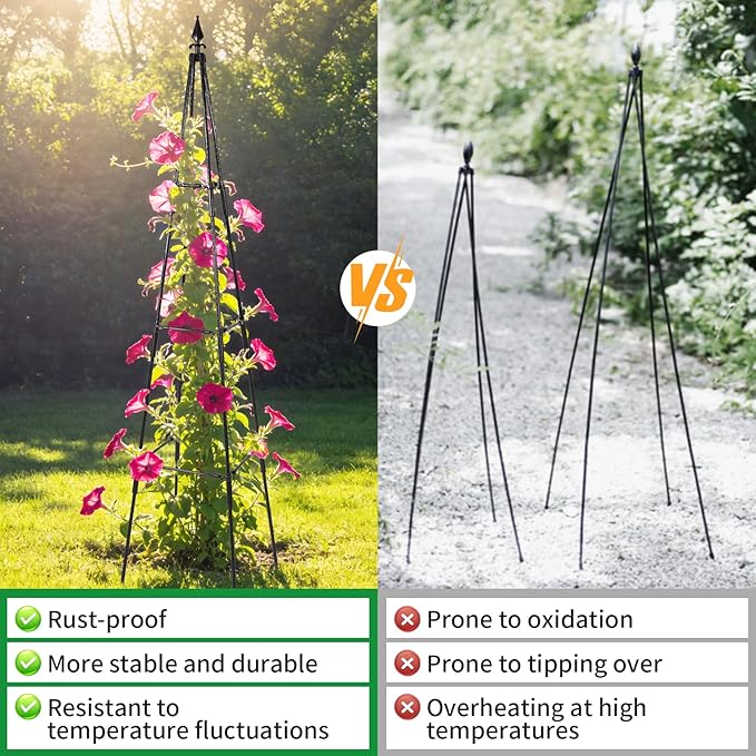 OTOSUNNY Garden Trellis for Climbing Plants Outdoor, 67" Tall Metal Obelisk Trellis Climbing Plants Support for Vegetable|Flower|Vine, Tomato, Peas, Beans, Cucumber Trellis, Lightweight, 1 Pack