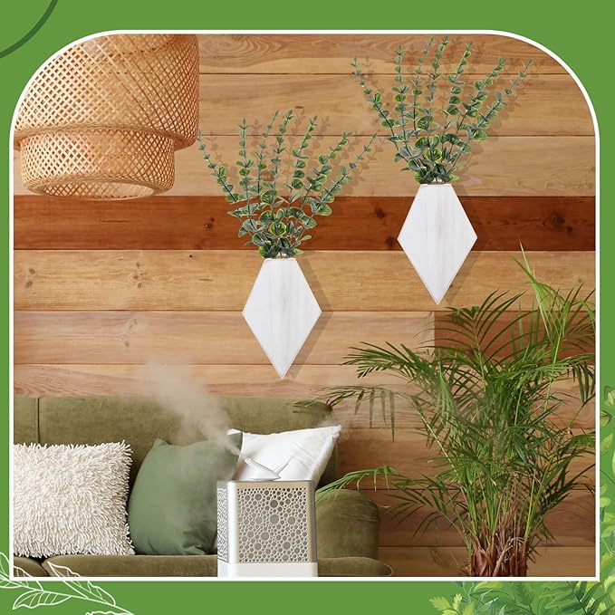 Chunful 2 Pcs Wooden Wall Planter Decor Hanging Fake Plants Greenery Flowers Holder Vase Boxes for Wall Bohemian Farmhouse Room Kitchen Office Indoor Decoration(Retro White,7.1 x 4.7 x 1.2 Inches)