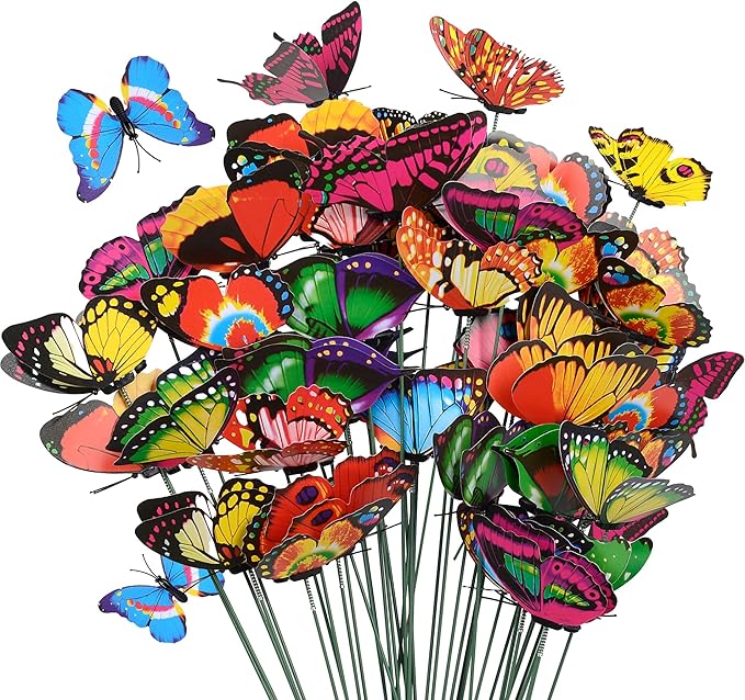 40 Pcs Decorative Butterfly Garden Stakes, 11.4 inch Waterproof Butterfly Picks for Flower Bouquet Arrangements, Colorful Plant Stick Kit Decorations for Patio Yard Pot (Multicolor)
