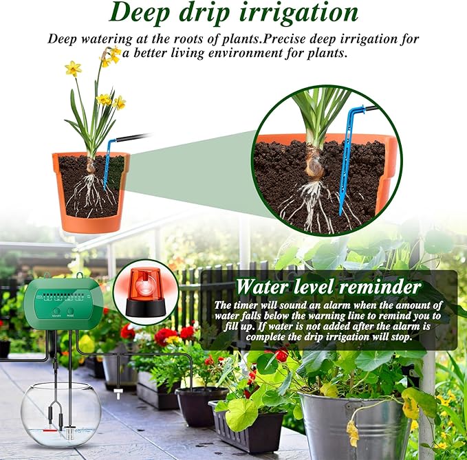 Solar Drip Irrigation System, Automatic Watering Kit for 15 Pots with 49ft Hose, Anti-Siphon Garden Irrigation System for Vacation, Balcony & Greenhouse, 12 Modes Self Watering System, Split