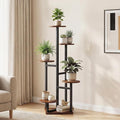 HOOBRO 5-Tier Corner Plant Stand Indoor, Round Vertical Plant Shelf for Small Spaces, Space Saving Flower Rack for Living Room, Balcony & Patio, Rustic Brown and Black BF05HJ01