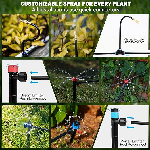 100FT Drip Irrigation Kit, Automatic Garden Watering System with Quick Connect PE Tubing, 2026 New Upgraded Water-Saving Design, 3 Adjustable Nozzles for Yard, Greenhouse, Lawn & Raised Bed Plants