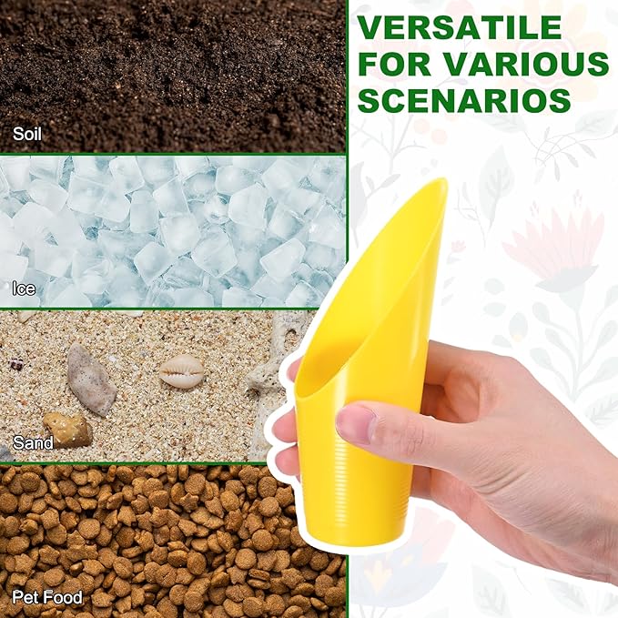 M METERXITY 6-Pack Bonsai Soil Scoops, Plastic Garden Soil Scoops Bucket Shovel Potting Scoopers for Transplanting/Flower Planting/Plant Succulent, Colorful Small Gardening Tools [Yellow]