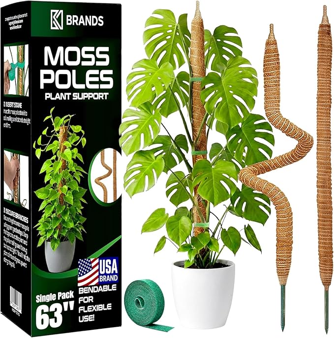 63'' Bendable Moss Pole Monstera Plant Support for Large Climbing Indoor Plants - Stakes for Potted Climbers - Tall Sticks Indoor Trellis for Houseplants - Accessories for Monstera Pot