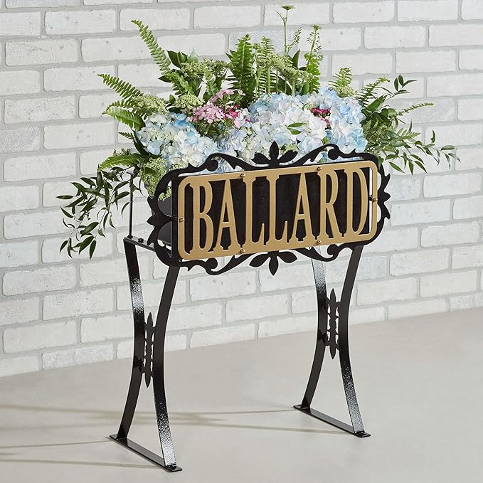 Touch of Class Floret Personalized Metal Planter Stand | Indoor, Porch, Patio, or Outdoor Use | Custom Family Last Name or House Address Numbers | Gold and Black Durable Finish | Raised Planter Stand