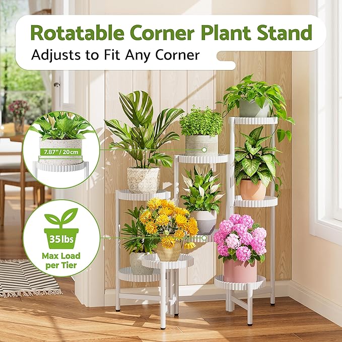 8 Tier Plant Stand Indoor Outdoor, Corner Tiered Fladable Plant Stands, Planter Display Rack for Multiple Plants, Iron Flower Stand, Folding Tall Plant Rack Shelf for House Patio Garden - WhiteFloroma
