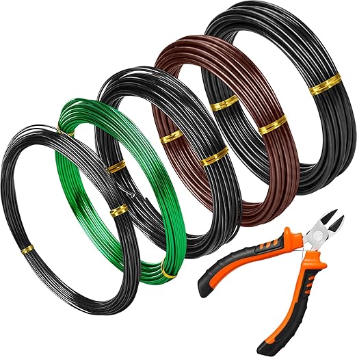 Mudder 5 Roll Aluminum Bonsai Training Wire Tree 160 Feet Total with Bonsai Wire Cutter Anodized Training for Holding Branches Small Trunks (1/1.5/2/2.5/3mm,Classic)