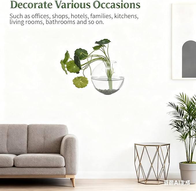 4 pcs Glass Wall Hanging Planter, Oval Terrarium Vase, Propagation Station for Hydroponics, Indoor Plants, Home Office Decor (Medium)
