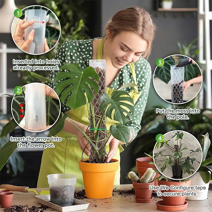 Sisher 2 Pack 16 Inch Plastic Moss Poles for Climbing Plants D Shaped Moss Pole Work with Sphagnum Moss Sticks for Indoor Plants, Moss Pole Monstera Plant Support,with Garden Ties