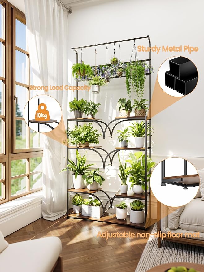 Plant Stand Indoor with Grow Lights - 78" Tall Metal Plant Rack with Adjustable Shelf, Large Flower Shelf for Living Room, Corner Display