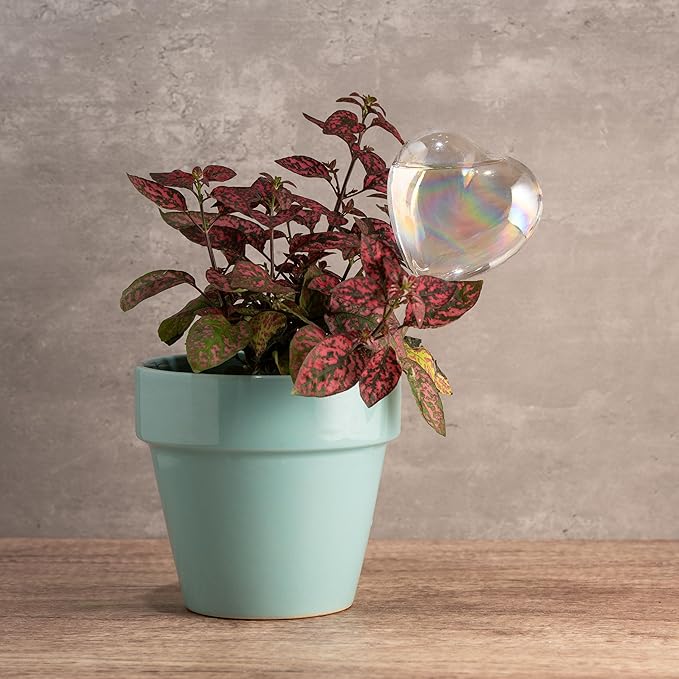 Heart Plant Watering Globes – 4-Pcs Set Self-Watering Globes – Water Globes for Indoor Plants, Flowers, Outdoor Plants – Watering Bulb Water Dripper – Cute Iridescent Glass Heart Globes