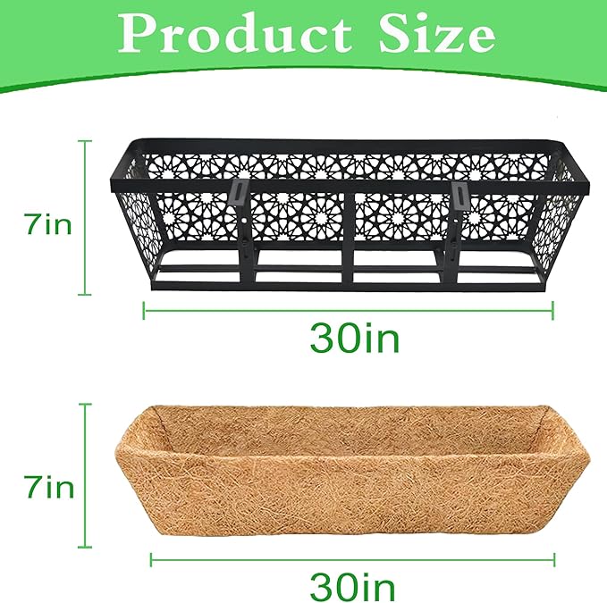 2 Pack 30 Inch Black Metal Manger Coconut Palm Flower Pots Wall Mounted Home Flower Pot Hanging Basket Flower Pot Hanging Basket for Gardening, Balcony, Garden and Patio