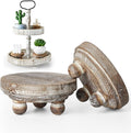 Yalikop Set of 2 Mini Wood Risers for Decor Round Wooden Riser Small Wooden Stool Display Stand Farmhouse Rustic Wood Pedestal for Plant Pot Tiered Tray Decor Cake Food Collection Display(Brown)