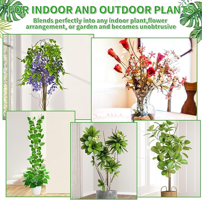ROADPLUM 4 Pack 27.56" Detachable Twig Plant Support Stakes Set, Blends in to Plant, Branch Plant Sticks with Orchid Clips Twist Plant Ties, Twig Trellis for Indoor Outdoor Plants Potted Plants Flower