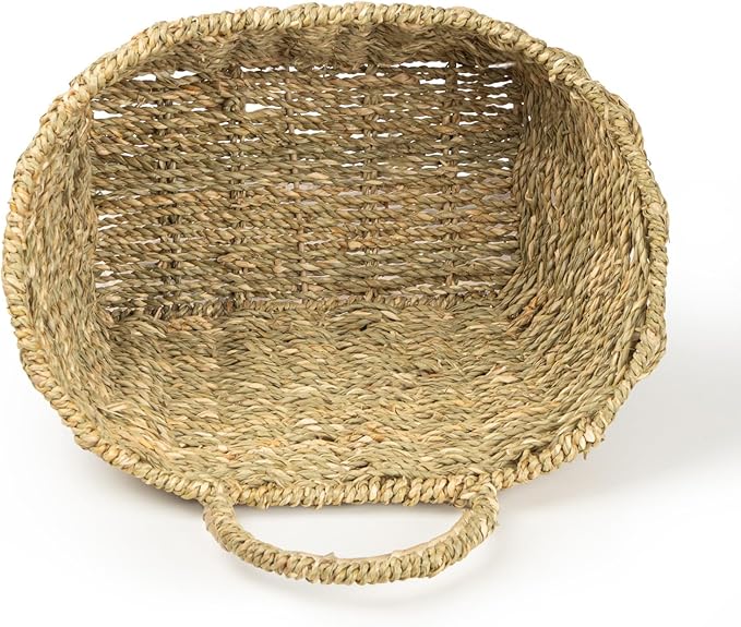 Hanging Wall Basket Handwoven Wicker Basket for Plants, Flowers & Storage, Rustic Farmhouse Wall Decor Organizer, Natural Seagrass