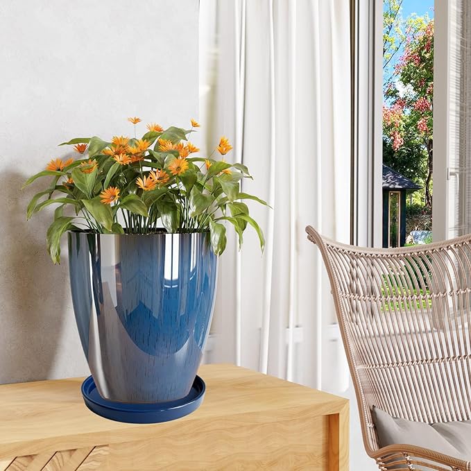Yukfona Ceramic Plant Saucer Pot Tray Blue 2pcs-12 Inch, Planter Saucers 4 5 6 7 8 9 10 11 12 Inch for Indoors Outdoor, Durable Sturdy Flower Drainage Tray for Glazed Pots Base (12.5 Inch-Blue)