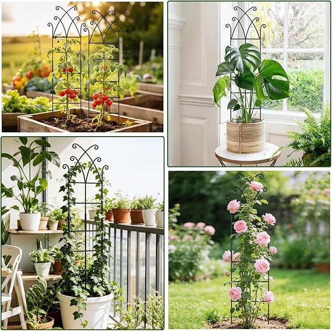 33.8in Tall Trellis for Climbing Plants Indoor & Outdoor, 4 Pack Metal Trellis for Potted Houseplant, Sturdy Support for Ivy, Pothos, Monstera, Hoya and Flower Vines, Black