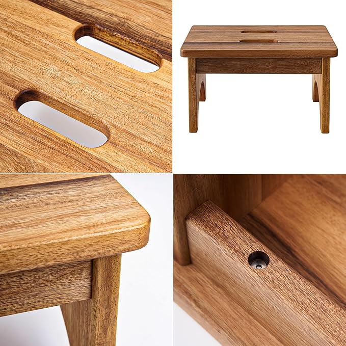 LITY Wooden Step Stool, One Step Stools for Adults, 9'' Small Kitchen Stepping Stool,Heavy Duty Beside High Beds, Bedroom Foot Stool