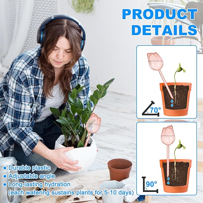 M METERXITY 4-Pack Plant Watering Globes, 9.4 Inch Plastic Self Watering Planter Insert for Indoor/Outdoor Plants, Self Water Devices [Champagne]