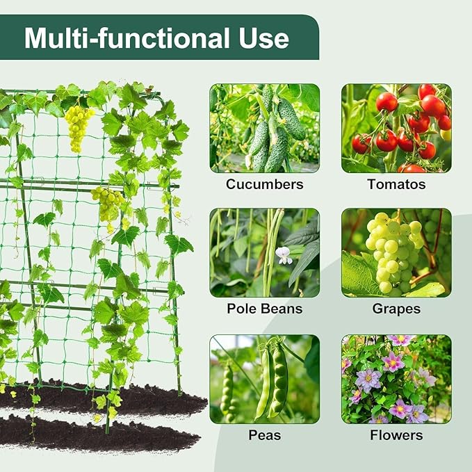FOLLOOK Garden Cucumber Trellis for Climbing Plants Outdoor, 48x48inch U-Shape Arch Trellis for Garden Raised Bed, Plant Support for Grape Vine Tomato Vegetable Pea Bean, Green